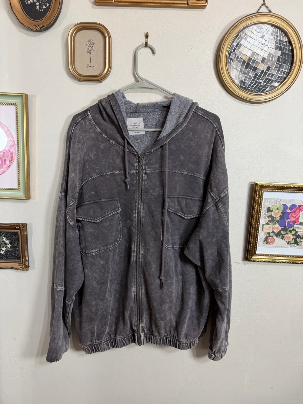 Washed Charcoal Zip-Up Hoodie Sweater - Sweethearts Los Angeles